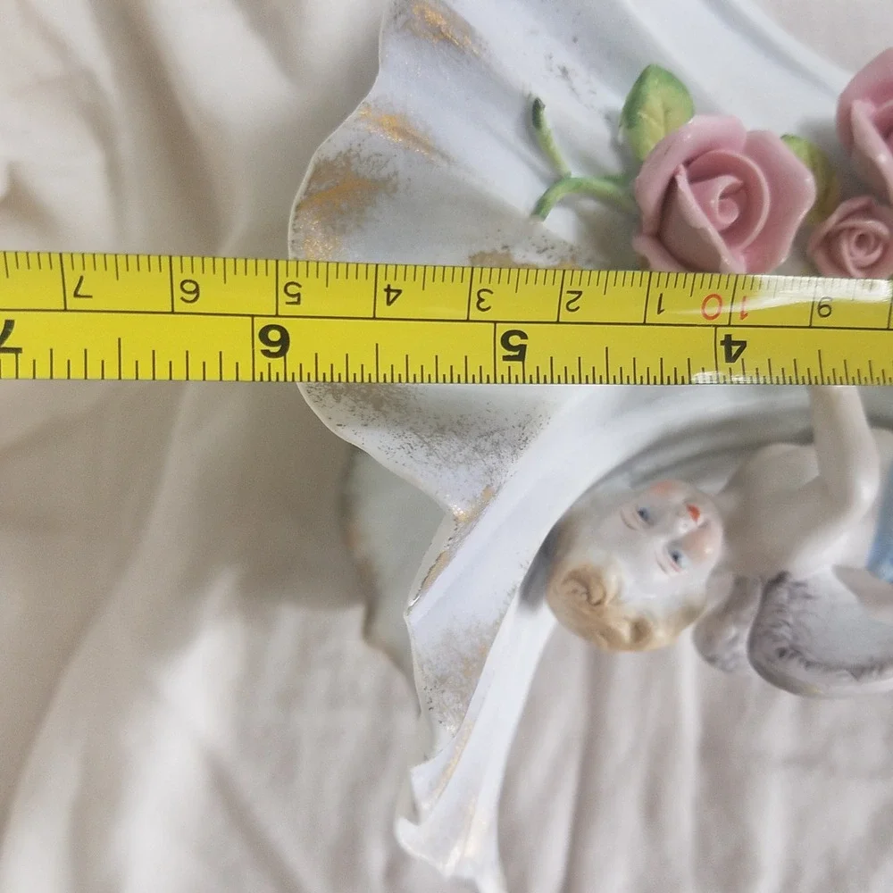 Vintage Cherub Figural Vase Japan White Pink Good Gold Trim Porcelain Angel Rose